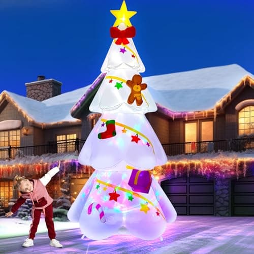 Image of EBANKU 9FT White Inflatable Christmas Tree with Gift Box Outdoor Indoor Decoration for Home Family Yard Lawn