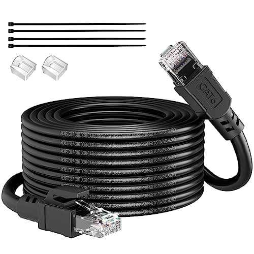 Image of VOIETOLT Outdoor Cat 6 Ethernet Cable 15m, Water Resistant Direct Burial LLDPE UV Jacket - 24AWG 10Gbps High Speed Gigabit Internet Network Cable - CCA, UTP with 20 Ties - Black