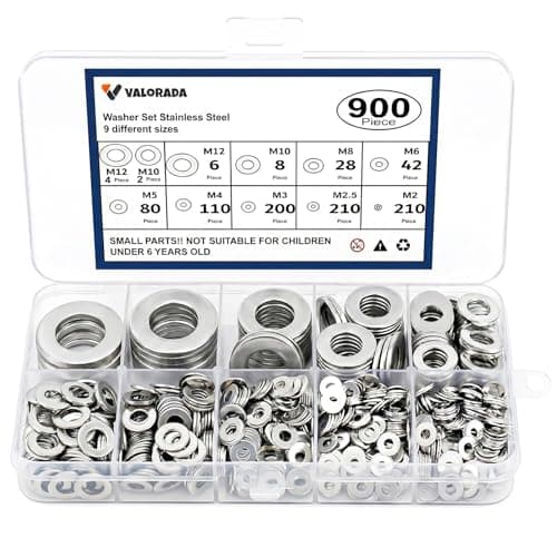 Image of Washers 900 PCS, 9 Size Flat Penny Washer Assorted, 304 Stainless Steel for Screws & Bolts, Flat Metal Washers Sizes M2 M2.5 M3 M4 M5 M6 M8 M10 M12