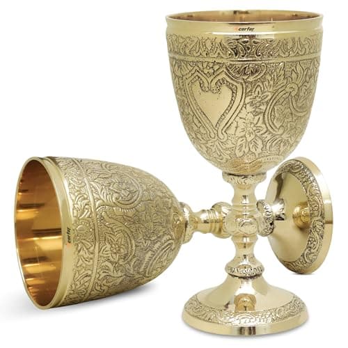 Image of Carfar Wine Goblet Solid Brass Royal Wine Cup Handmade Goblet Medieval Decor Gothic Chalice Pack of 1