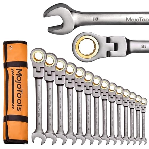 Image of MoJoTools 23-Piece Flex-Head Ratcheting Combination Wrench Set-Includes 14PCS Metric 6-19mm Ratchet Combination Wrenches Set,9PCS Allen Wrenches-72-Teeth,Cr-V Constructed,Nickel Plated,Organizer Bag