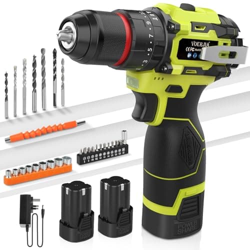 Image of VOERJIA 16.8V Cordless Drills, Battery Drill with 2*2000mAh Batteries, 50N.m Max Hammer Drill, 20+3 Torque Electric Drills, 3/8" Chuck & 2 Spees LED Brushless Drill Set, 34Pc DIY Power Tools for Home