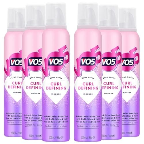 Image of VO5 Curl Defining Mousse with Definition and Hold, Perfect for Curly Hair Provides Bouncy Natural Frizz Free Lasting Curls Protect from Heat Damage, 200ml (Pack of 6)