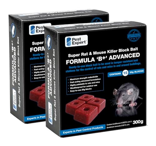 Image of Pest Expert Formula 'B+' Advanced Rat & Mouse Killer Poison Bait Blocks Super Strength 600g (2 x 300g) - Premium Single Feed Brodifacoum, Strongest Available Online (1)