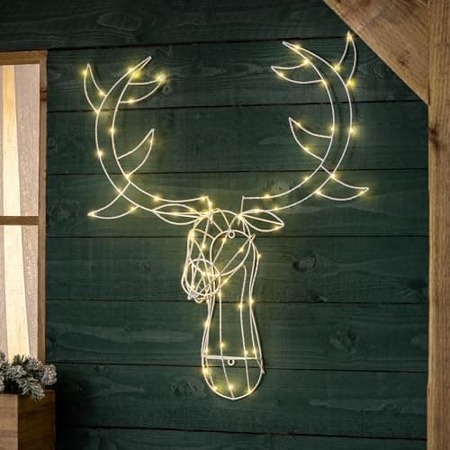 Image of Christow Light Up Stag Head Wall Mount Christmas Decoration Micro LED Battery Operated Indoor Outdoor (H70cm)