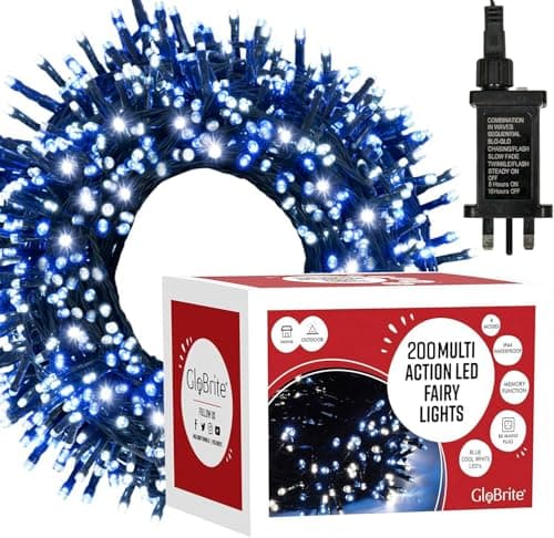 Image of GloBrite 200 LED Fairy Lights - Versatile Christmas Lights with 8 Modes, Outdoor Fairy Lights, Christmas Tree Lights and Christmas Decorations - Waterproof Christmas Lights Outdoor - Blue/Cool White