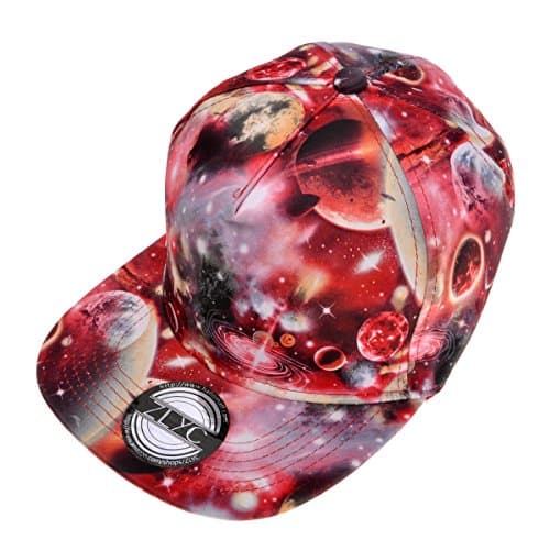Image of ZLYC New Starry Galaxy Sky Neon Pattern Flatbill Snapback Adjust Baseball Cap(Red),One Size