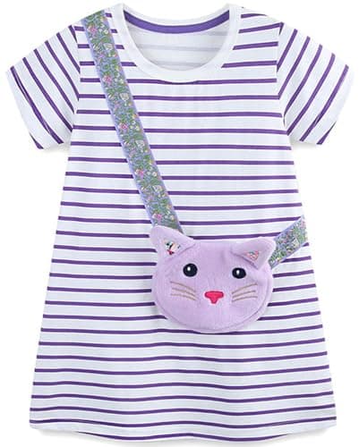 Image of Langubaby Summer Dresses for Girls Flower Button Dress Casual Short Sleeve Cotton Little Kids Clothes Age 1-7 Years (3-4 Years, Cat)