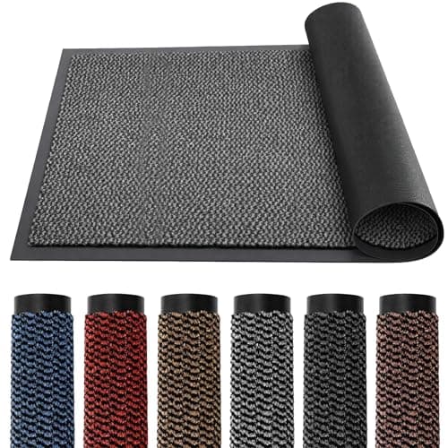 Image of TrendMakers DOOR MATS BIG EXTRA LARGE (GREY & BLACK) DIRT TRAPPER BARRIER MAT PVC HEAVY DUTY NON SLIP KITCHEN ENTRANCE HALL RUNNER RUG MATS 90X150CM (3ft x 5ft) | POLYPROPYLENE PILE