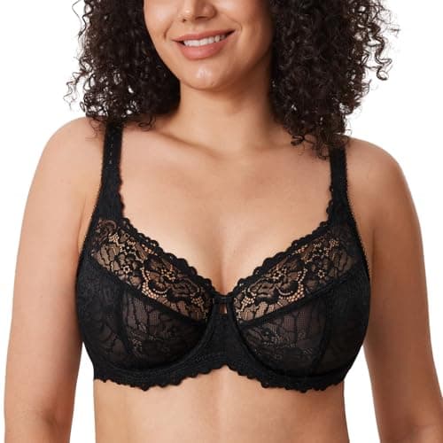 Image of DELIMIRA Women's Plus Size Bra Full Coverage Minimiser Non Padded Lace Underwired Bras Black 34DD