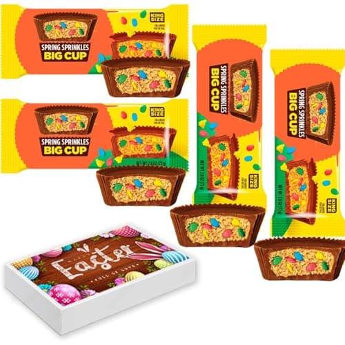 Image of Peanut Butter Sprinkles Big Cup Kingsize 73g With Easter Gift Box - Easter Kingsize Cups Chocolates - rese (4 x Bars)