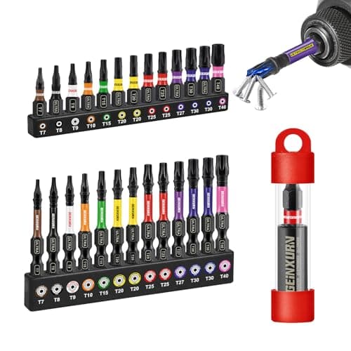 Image of Geinxurn Impact Torx Screwdriver Bits Set,26Pcs 25mm/50mm Magnetic S2 Steel Multi Star Driver Bits(T7-T40) and 1Pc Bit Holder with Color Coded Base