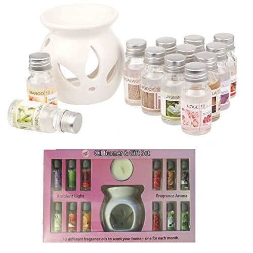 Image of OIL BURNER GIFT SET WITH 12 FRAGRANCE OILS AROMA THERAPY OIL DIFFUSER HOME GIFT