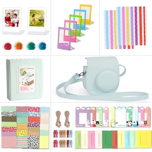 Image of Riosin Instant Mini 12 Accessories Compatible with Fujifilm Instax Mini 12 Camera,Include mini 12 Case,Album,Filters,Wall Hang Frames,Film Frames,Border Stickers,Corner Stickers (Mint Green)