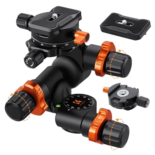 Image of K&F Concept Geared Tripod Head, 360°Panoramic 3-Way Ballhead with Quick Release Plate, 6KG Load-bearing for Macro, Star Shooting, Commercial Photography