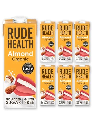 Image of Rude Health 6 x 1 Litre Organic Almond Dairy-Alt Milk, 100% Natural Organic Drink, Lactose Free, Dairy Free & Gluten-Free, No Added Sugar, Award-Winning, Healthy & Vegan, 100% Recyclable Packaging