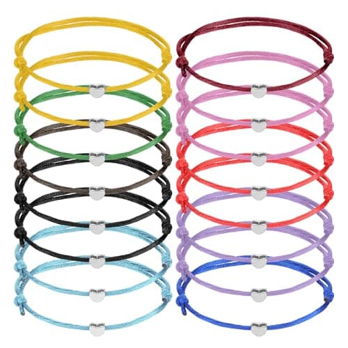 Image of LIQWEI 16 Pcs Heart Rope Bracelets Couple Bracelets, Adjustable Friendship Bracelets String Jewelry Present for Best Friends Lover Couple Boy Friend Teen Girls