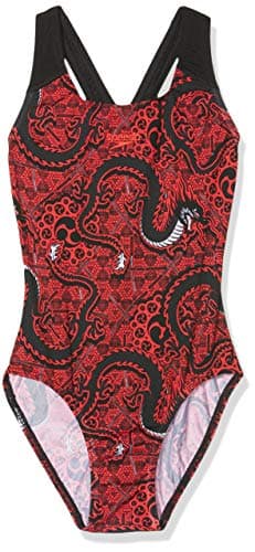 Image of Speedo Girls Dragonzen Allover Splashback Swimsuit - Dragonzen Lava Red/Black/, Size: 24
