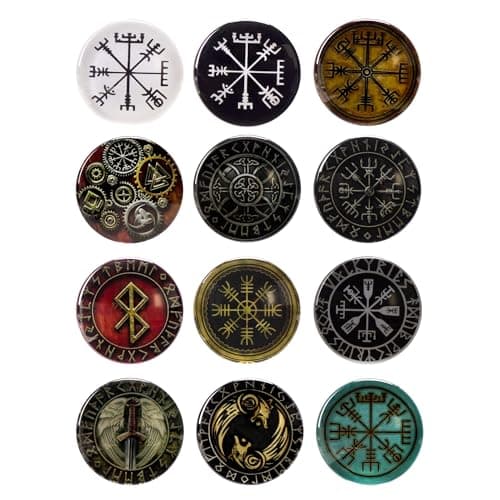 Image of Philo Fun 12-Piece Norse Viking Fridge Magnets - Glass Rune Symbols, Pagan Decor for Locker or Whiteboard, Nordic Gift & Souvenir, 1.18"