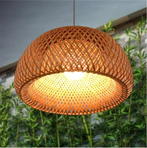 Image of SHIKUN Bamboo Woven Lantern Lampshade Ceiling Light Vietnamese Style Pendant Light Decorative Chandelier Ceiling Lamp for Restaurant, Corridor, Living Room, Bar, Coffee, 30 x 18CM