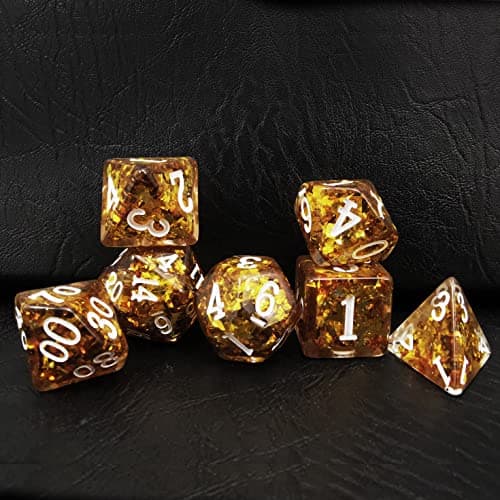 Image of Bescon Dense-Core Polyhedral Dice Set of Golden, RPG 7-dice Set in Brick Box Packing