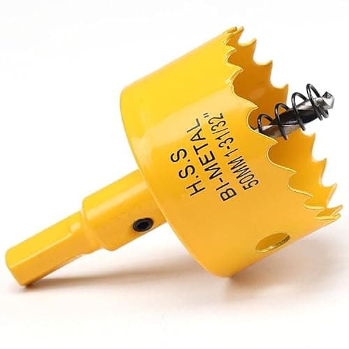 Image of 50mm Hole Saw, HSS Bi-Metal Hole Cutter with Drill Bit, Heavy Duty Hole Saw for Wood, Plastic, Drywall, Fiberglass, Yellow