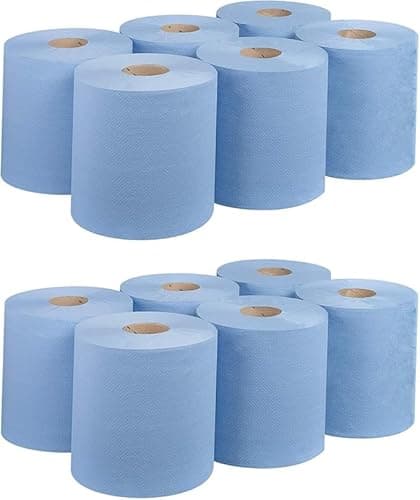 Image of Bargain Factory 12 x Premium Quality 2-Ply Blue Centrefeed Paper Hand Towel Rolls, Pack of 12 Tissue Rolls