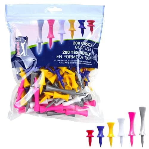 Image of PGA Tour 200 Castle Golf Tees - Red/Yellow/Blue/Pink/Gray