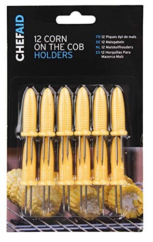 Image of Chef Aid Corn Cob Forks, Stainless Steel Corn Forks for holding Corn on the Cobs, Pack of 12 Skewer style forks, Perfect for BBQ, Parties and Buffets
