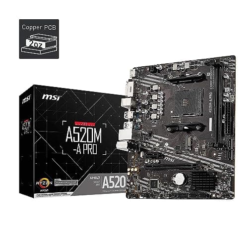 Image of MSI A520M-A PRO Gaming Motherboard (AMD Ryzen 5000, AM4, DDR4, PCIe 3.0, SATA 6Gb/s, M.2, USB 3.2 Gen 1, DVI/HDMI, Micro-ATX)