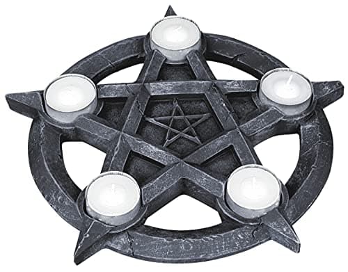 Image of Nemesis Now Pentagram Tealight Holder 32cm Grey, Teal