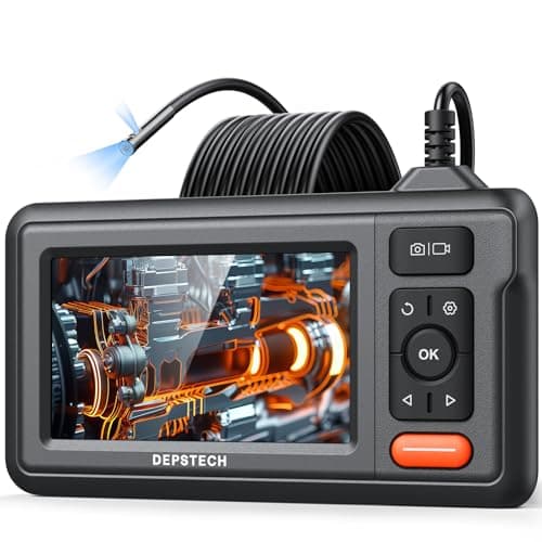 Image of DEPSTECH Dual Lens Endoscope Inspection Camera, HD Borescope with Light, 4.3" IPS Screen, IP67 Waterproof Drain Snake Camera, 5m Semi-Rigid Cable for Car Wall Plumbing & HVAC