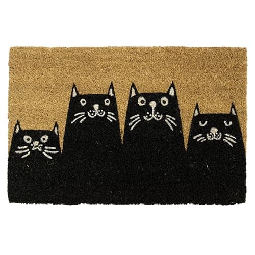 Image of Fisura - “Cats” Coir Door Mat, Dirt Trapper Doormat with Non-Slip PVC Backing, Indoor & Outdoor Front Door Entrance Mat. Hand Painted. 27x15 inch