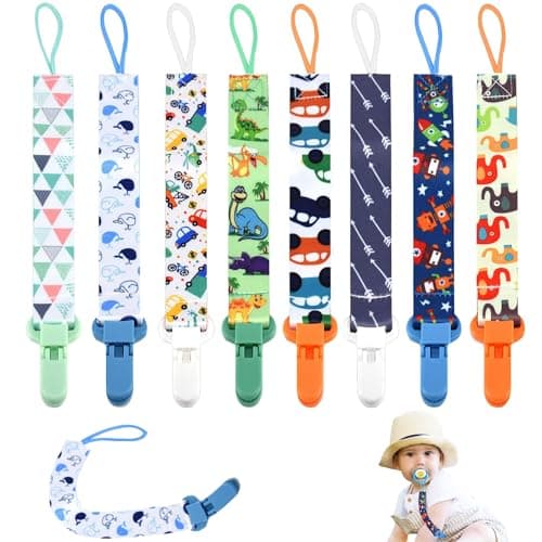 Image of 8Pcs Dummy Clip Boys, Baby Pacifier Holders Soother Clips Chain Personalised Dummy Clips for Boys Silicone Ring Adapter for All Dummies Soothers Newborn Essentials