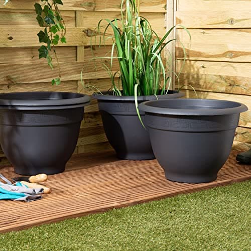 Image of Wham Bell Pot 4 x 44cm Round Plastic Garden Planters | 100% Recycled Plastic | Lightweight & Weather-Resistant | Drainage Points for Easy Drilling | Indoor & Outdoor Use | Made in UK - Slate