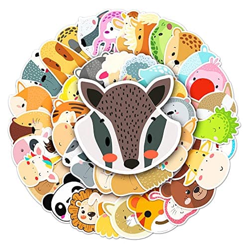 Image of Cute Animal Faces Vinyl Stickers, 50 PCS Waterproof Cartoon Zoo Animal Head Decals for Laptops, Scrapbooking, Journals, Notebooks, Water Bottles, Suitcases, Phones & DIY Decor