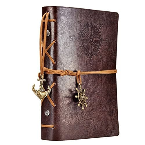 Image of NectaRoy Vintage Retro PU Leather Cover Notebook Journal Diary, Nautical Spiral Blank String Daily Notepad Travel to Write in, Kraft Paper, Classic Embossed, Loose Leaf