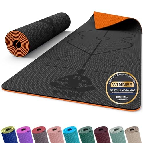 Image of Yogii Yoga Mat - Non-Slip 6mm Thick TPE & Travel-friendly Yoga Mat - Perfect for Home & Gym Exercise Fitness & Pilates - With Laser Alignment Guides (Black/Orange) for Men & Women