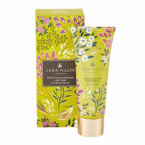 Image of Sara Miller London Hand Cream 75ml, Fragranced With Exotic Passion Flower and Frangipani, Hand Moisturiser, Travel Size, Vegan and Cruelty Friendly, Beauty Gift For Her