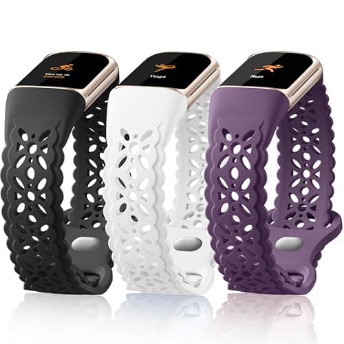 Image of Epova Silicone Straps Compatible with Fitbit Charge 5 Strap - 3 Pack Floral Lace Soft Breathable Waterproof Adjustable Sport Replacement Wristband for Fitbit Charge 6 Strap for Women