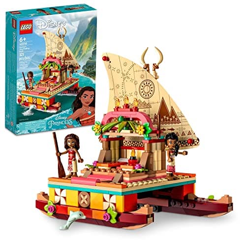 Image of LEGO Disney Princess Moana's Wayfinding Boat Building Toy 43210 Disney Princess Toy Set with Moana and Sina Mini-Dolls, Dolphin Figure, Disney-Inspired Pretend Play Toy for Kids Boys Girls Ages 6+