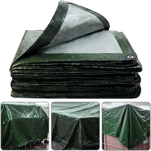 Image of 3x4M 125GSM Large Tarpaulin Waterproof Heavy Duty Cover for Outdoor,Green Ground Sheet for Camping,UV/Tear Resistant PE Garden Canvas Tarp with Reinforced Eyelets for Car And Garden Furniture Cover