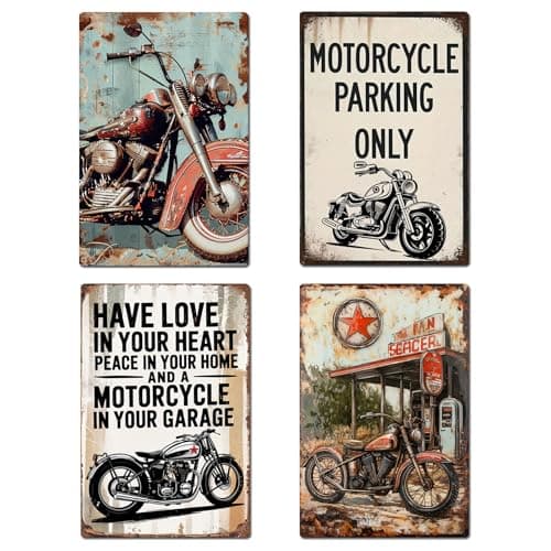 Image of Wasise Motorbike Gifts for Men - 4PCS Man Cave Accessories, Retro Tinplate Motorcycle Wall Decor, Gifts For Motorbike Lovers, Vintage Metal Art Hanging Wall Plaque Kitchen Shed Garage(20CM X 30CM)