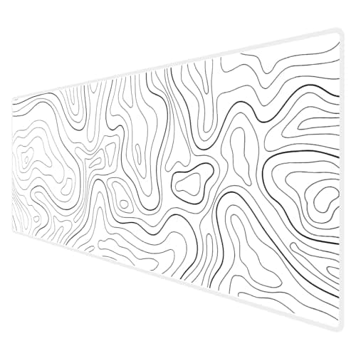 Image of HGWALP Large Gaming Mouse Pad & Extended XXL Computer Game Mouse Mat, Long Desk Pad with Stitched Edges for Keyboard Home Office Gaming Work Big Desk Pad (35.4x15.7x0.12IN, 90x40),White Topographic