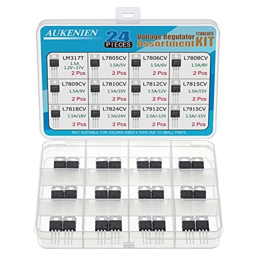 Image of AUKENIEN 12 Values 24pcs L7805 LM317 L7806 L7808 L7809 L7810 L7812 L7815 L7818 L7824 L7912 L7915 Positive Voltage Regulator Assortment Kit TO-220