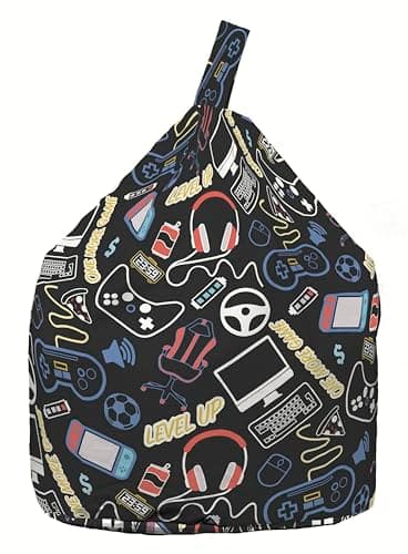 Image of BeanLazy ® 100% Cotton Child Size Black Retro Gaming Esports Bean Bag With Filling
