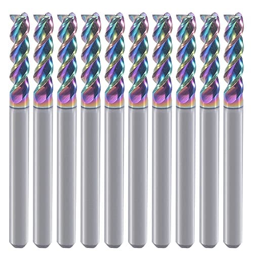 Image of 1/8" Carbide Square End Mill for Aluminum Copper Applications, 3-Flute,1/8" Cutting Diameter,1/8" Shank,DLC Coating, CNC Router Bits, End Mill Bits, U-Type Design, 10-Pack (3.175 * 3.175 * 12mm)