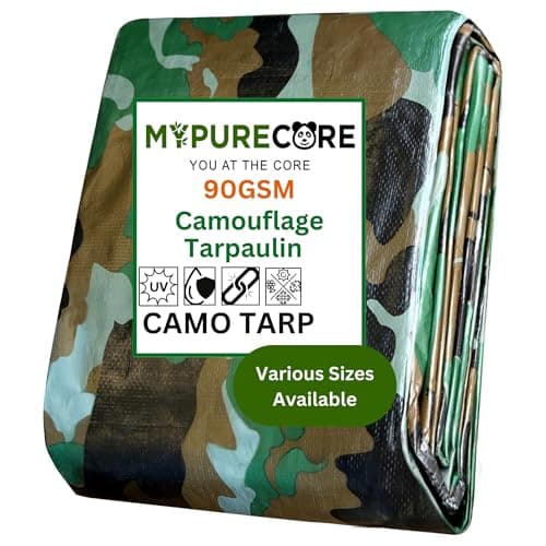 Image of MYPURECORE Camouflage Tarpaulin – Multi-Use Tarp Sheet for Camping, Fishing, Bird Watching & Garden – Waterproof, UV Protective Cover for Rain Shelter, Groundsheet, Tent & Trailer (2m x 3m)