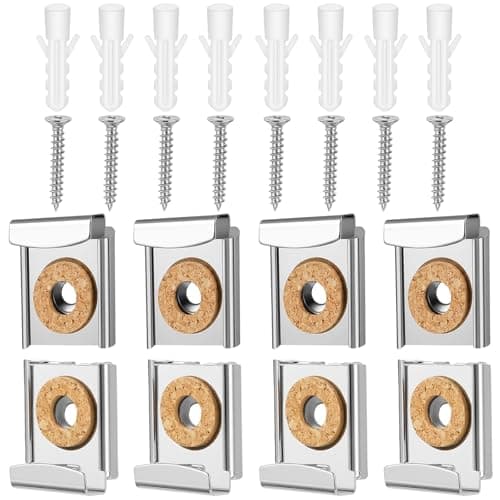 Image of 8 Pcs (2 Sets) Mirror Clips for Wall Mounting, Metal Spring Loaded Mirror Mounting Hardware for Unframed Mirrors, with Plugs and Screws