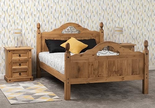 Image of Seconique Corona Scroll 4'6" Double High End Bed in Distressed Waxed Pine